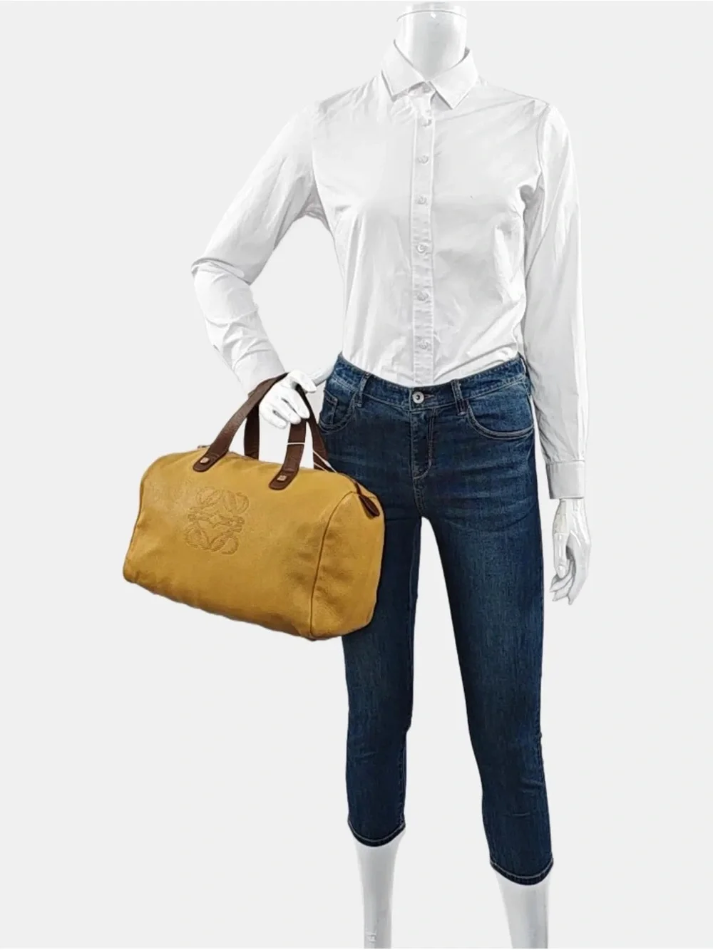 Loewe Yellow Leather Duffel Tote Bag with Brown Handles